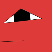 a red background with a black and white triangle