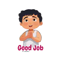 a cartoon of a man saying good job with his hands folded in front of his chest