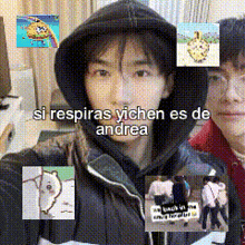 a girl in a hooded jacket is surrounded by pictures and the words si respiras vichen es de andrea