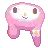 a pixel art drawing of a pink tooth with a face .