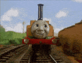 a train with a face on the front of it