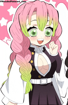 a drawing of a girl with pink hair and green eyes by nezubopinterest chan