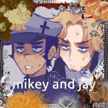 a picture of two men with the words " mikey and jay "