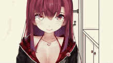 a red haired anime girl with a heart necklace
