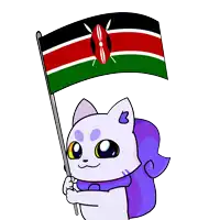 a cartoon cat holding a kenyan flag in its paws