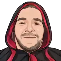 a cartoon drawing of a man with a beard wearing a red and black hoodie