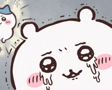 a cartoon drawing of a bear with a blue hat