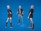 a girl with pink hair is standing in front of a blue background