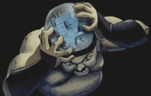 a cartoon drawing of a man holding a device in his hands