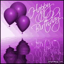 happy birthday balloons purple reflection