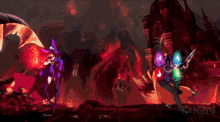 a video game scene with a purple background and a lot of purple and blue lights coming out of it .