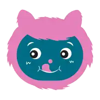 a cartoon drawing of a blue and pink monster with a smiley face