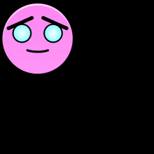 a pink smiley face with a white mouth and blue eyes
