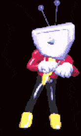 a pixel art drawing of a cartoon character with a tv head