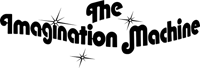 a black and white logo for the imagination machine with stars