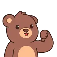 a brown teddy bear with a fist up in the air