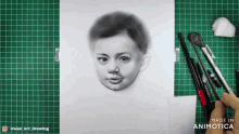 a drawing of a child 's face is being made by animatica
