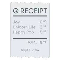 a receipt for joy unicorn life happy poo on september 1, 2014