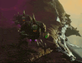 a group of monsters with red eyes are standing on a rock