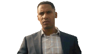 a man in a suit is looking through binoculars against a white background