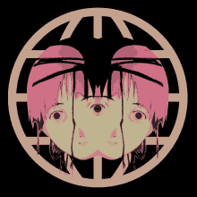 a drawing of a girl with pink hair and a black background