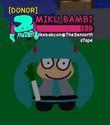 a cartoon character named miku bambi is holding a knife