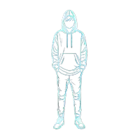 a drawing of a person wearing a white hoodie
