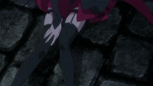 a girl in a red dress and black thigh highs