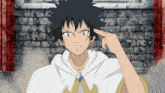 a black haired anime character with a white cape and earring