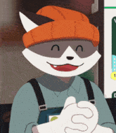 a cartoon of a raccoon wearing an orange hat