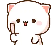 a cartoon cat is holding a fan in its mouth and smiling .