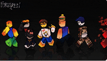 a group of roblox characters standing next to each other with forsyken written on the bottom right