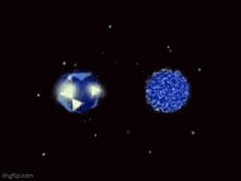 a blue planet is being destroyed by a black hole in the middle of space .