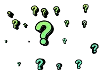 a bunch of green and black question marks floating in the air