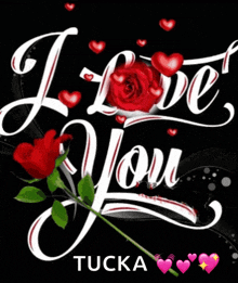 a poster that says i love you with a red rose