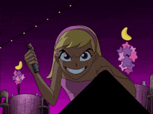 a cartoon woman with red lips is holding a lighter in her hand