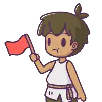 a cartoon character is holding a red flag in his hand