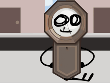 a cartoon drawing of a clock with a face and arms and legs