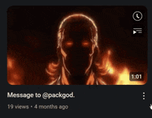 a screenshot of a video of a boy with a message to @packgod