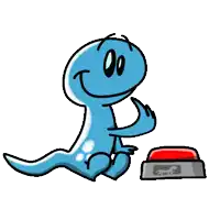 a cartoon of a dinosaur pressing a button