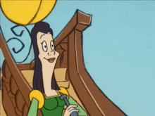 a cartoon character looks through a telescope on a boat