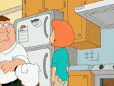 a cartoon of peter griffin and lois griffin standing next to a refrigerator with a to do list on it