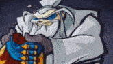a cartoon character is wearing a white kimono and holding a sword .