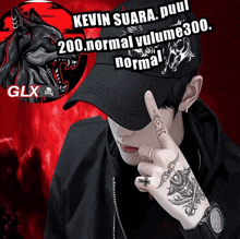 a man with a tattoo on his wrist is wearing a black baseball cap