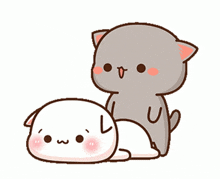 a cartoon of two cats laying on top of each other with a red heart in the background