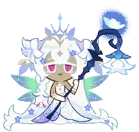 a cookie run character is wearing a white dress and holding a cane