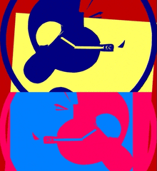 a blue and red circle with a cc logo on it