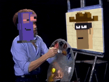a man is painting a picture of a cowboy with a mask