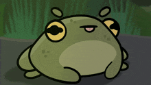 a frog with its tongue hanging out is laying down