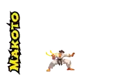 a pixel art of a man in a karate uniform with the word makoto behind him